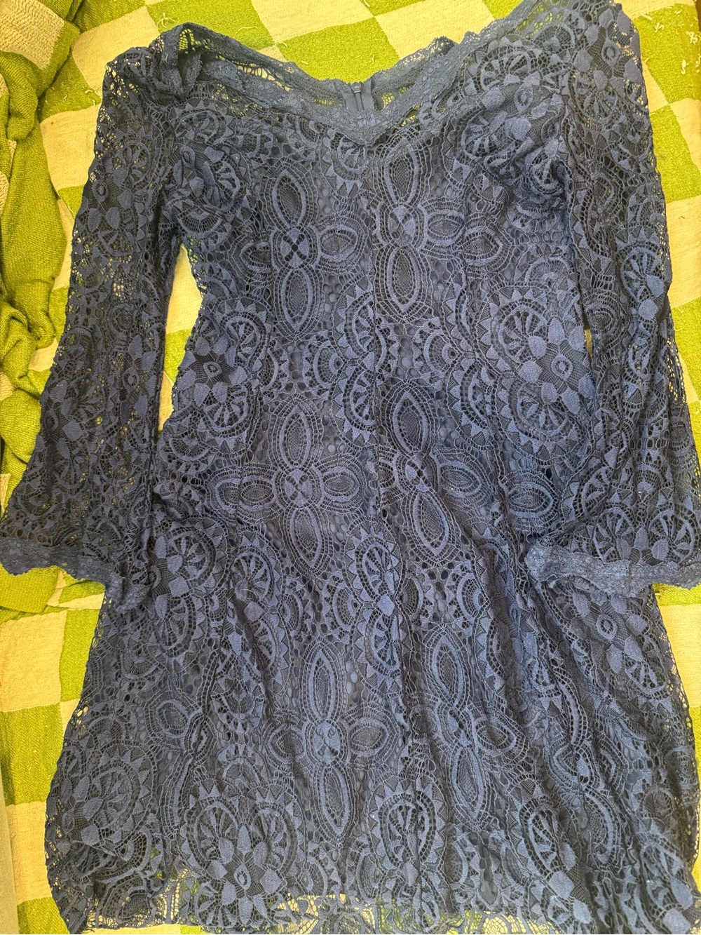 Love Indigo Navy Blue Lace Long Sleeve Dress